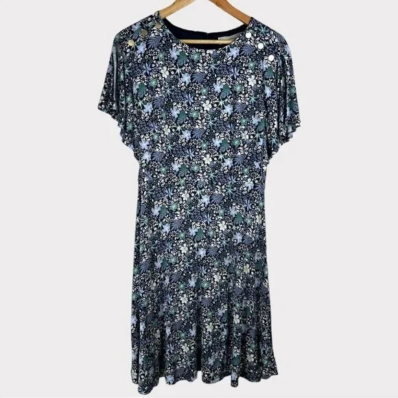 Loft Floral Flutter Sleeve Dress Knee Length Dress - Size 6 - Picture 5 of 11
